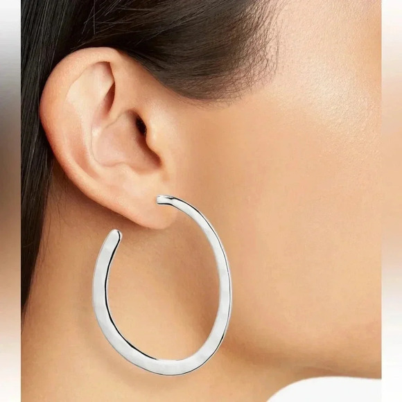 NORDSTROM RACK Hammered Oval Hoop Earrings in Silver NWT - Picture 2 of 7
